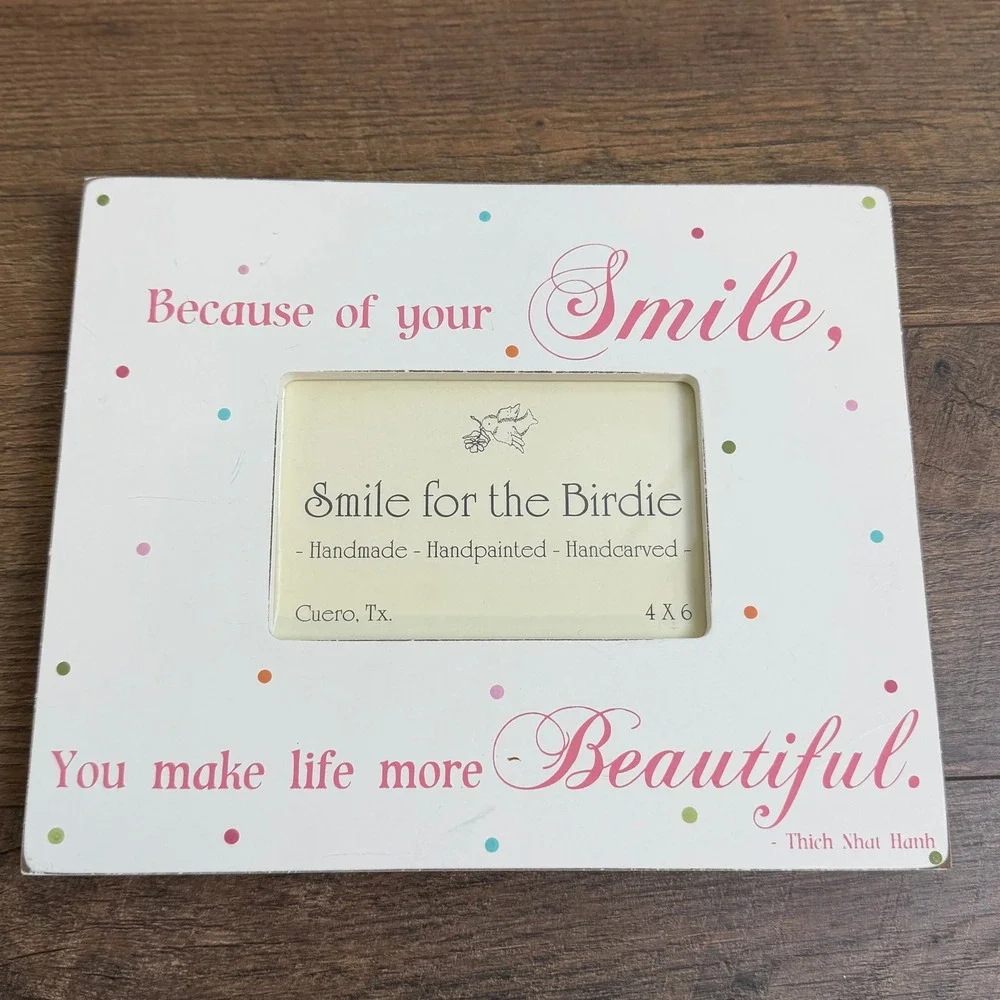 Handpainted wood 4x6‎ Picture Frame Smile for the Birdie Handmade